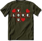 Love You - Valentijn T-Shirt | Grappig Valentijnsdag Cadeautje voor Hem en Haar | Dames - Heren - Unisex | Kleding Cadeau | - Leger Groen - XXL