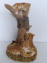 Panter beeld 3 panters bij een boom met bovenin een waxine kaarsje van H.Originals  20x15x14 cm