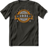 Premium Since 1931 T-Shirt | Goud - Zilver | Grappig Verjaardag Kleding Cadeau Shirt | Dames - Heren - Unisex Tshirt | - Donker Grijs - XXL