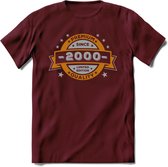 Premium Since 2000 T-Shirt | Goud - Zilver | Grappig Verjaardag Kleding Cadeau Shirt | Dames - Heren - Unisex Tshirt | - Burgundy - L