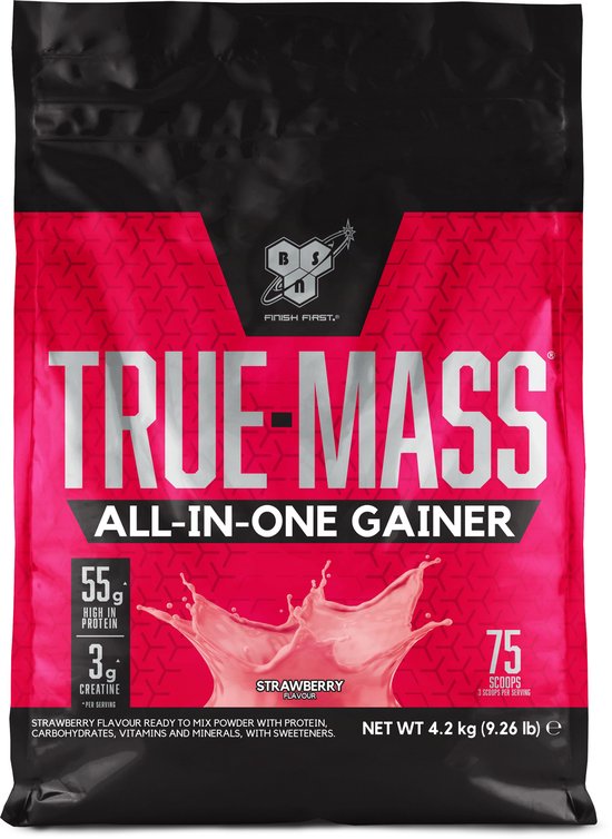 BSN True Mass All-in One Mass Gainer - Weight Gainer - Aardbei - 25 shakes (4200 gram)