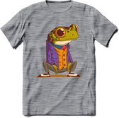 Casual kikker T-Shirt Grappig | Dieren reptiel Kleding Kado Heren / Dames | Animal Skateboard Cadeau shirt - Donker Grijs - Gemaleerd - M