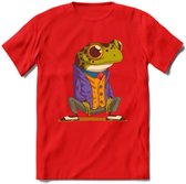 Casual kikker T-Shirt Grappig | Dieren reptiel Kleding Kado Heren / Dames | Animal Skateboard Cadeau shirt - Rood - M
