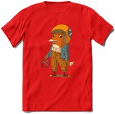 Casual race vos T-Shirt Grappig | Dieren honden Kleding Kado Heren / Dames | Animal Skateboard Cadeau shirt - Rood - XXL