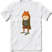 Casual vos T-Shirt Grappig | Dieren honden Kleding Kado Heren / Dames | Animal Skateboard Cadeau shirt - Wit - XXL