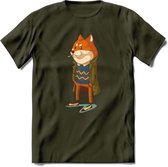 Casual vos T-Shirt Grappig | Dieren honden Kleding Kado Heren / Dames | Animal Skateboard Cadeau shirt - Leger Groen - L