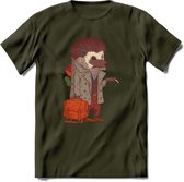 Casual egel T-Shirt Grappig | Dieren herfst Kleding Kado Heren / Dames | Animal Skateboard Cadeau shirt - Leger Groen - M