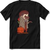Casual egel T-Shirt Grappig | Dieren herfst Kleding Kado Heren / Dames | Animal Skateboard Cadeau shirt - Zwart - M