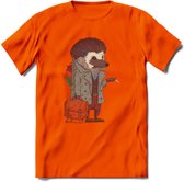 Casual egel T-Shirt Grappig | Dieren herfst Kleding Kado Heren / Dames | Animal Skateboard Cadeau shirt - Oranje - L
