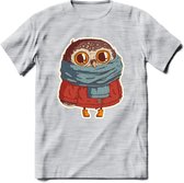 Winter uil T-Shirt Grappig | Dieren uilen Kleding Kado Heren / Dames | Animal Skateboard Cadeau shirt - Licht Grijs - Gemaleerd - L