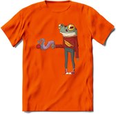 Casual koffie kikker T-Shirt Grappig | Dieren reptiel Kleding Kado Heren / Dames | Animal Skateboard Cadeau shirt - Oranje - 3XL