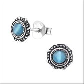 Aramat jewels ® - Zilveren oorbellen cats eye blauw 925 zilver 6mm geoxideerd