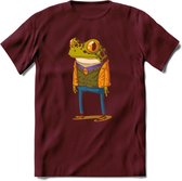 Casual kikker T-Shirt Grappig | Dieren reptiel Kleding Kado Heren / Dames | Animal Skateboard Cadeau shirt - Burgundy - L