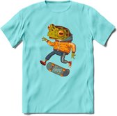 Casual kikker T-Shirt Grappig | Dieren reptiel Kleding Kado Heren / Dames | Animal Skateboard Cadeau shirt - Licht Blauw - M