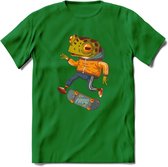 Casual kikker T-Shirt Grappig | Dieren reptiel Kleding Kado Heren / Dames | Animal Skateboard Cadeau shirt - Donker Groen - S