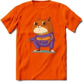 Casual kat T-Shirt Grappig | Dieren katten Kleding Kado Heren / Dames | Animal Skateboard Cadeau shirt - Oranje - S