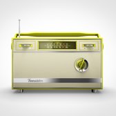 Dibond - Retro - Oude radio in  groen / zwart / wit / grijs - 120 x 120 cm.