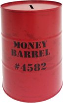 Spaarpot metaal money barrel rood 15cm oliedrum