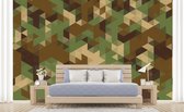 Professioneel Fotobehang abstracte camouflage - groen|rood - Sticky Decoration - fotobehang - decoratie - woonaccessoires - inclusief gratis hobbymesje - 385 cm breed x 260 cm hoog - in 7 ver