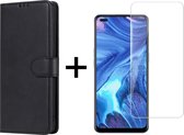 iParadise Oppo Reno 4 5G hoesje bookcase met pasjeshouder zwart wallet portemonnee book case cover - 1x Oppo Reno 4 5G screenprotector