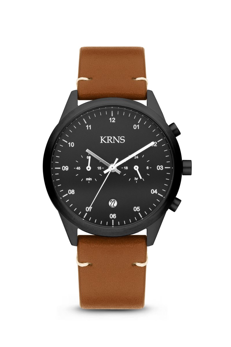 KRNS 2012 - Horloge - Analoog - Heren - Mannen - Leren band - Bruin - Zwart