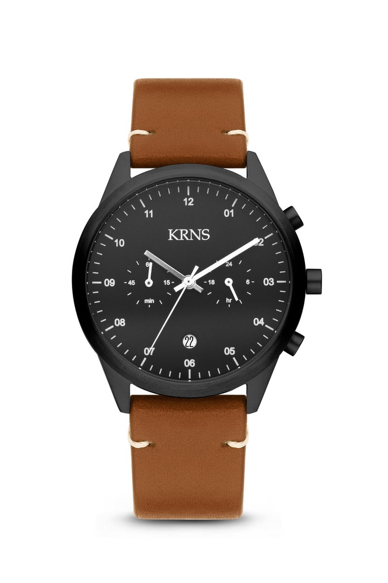 KRNS 2012 - Horloge - Analoog - Heren - Mannen - Leren band - Bruin - Zwart