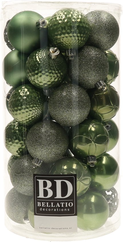 37x boules de Noël en plastique/plastique vert foncé 6 cm mix - Incassable - Décorations pour Décorations pour sapins de Noël de Noël / Décorations de Noël