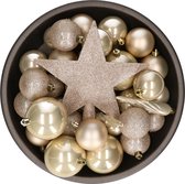Set de 33x boules de Noël en plastique/plastique avec étoile mélange perle/champagne - Incassable - Décorations de Noël