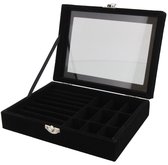 Dielay - Sieradendoos Fluweel - Kist met Venster - 20x15x4,5 cm - Zwart
