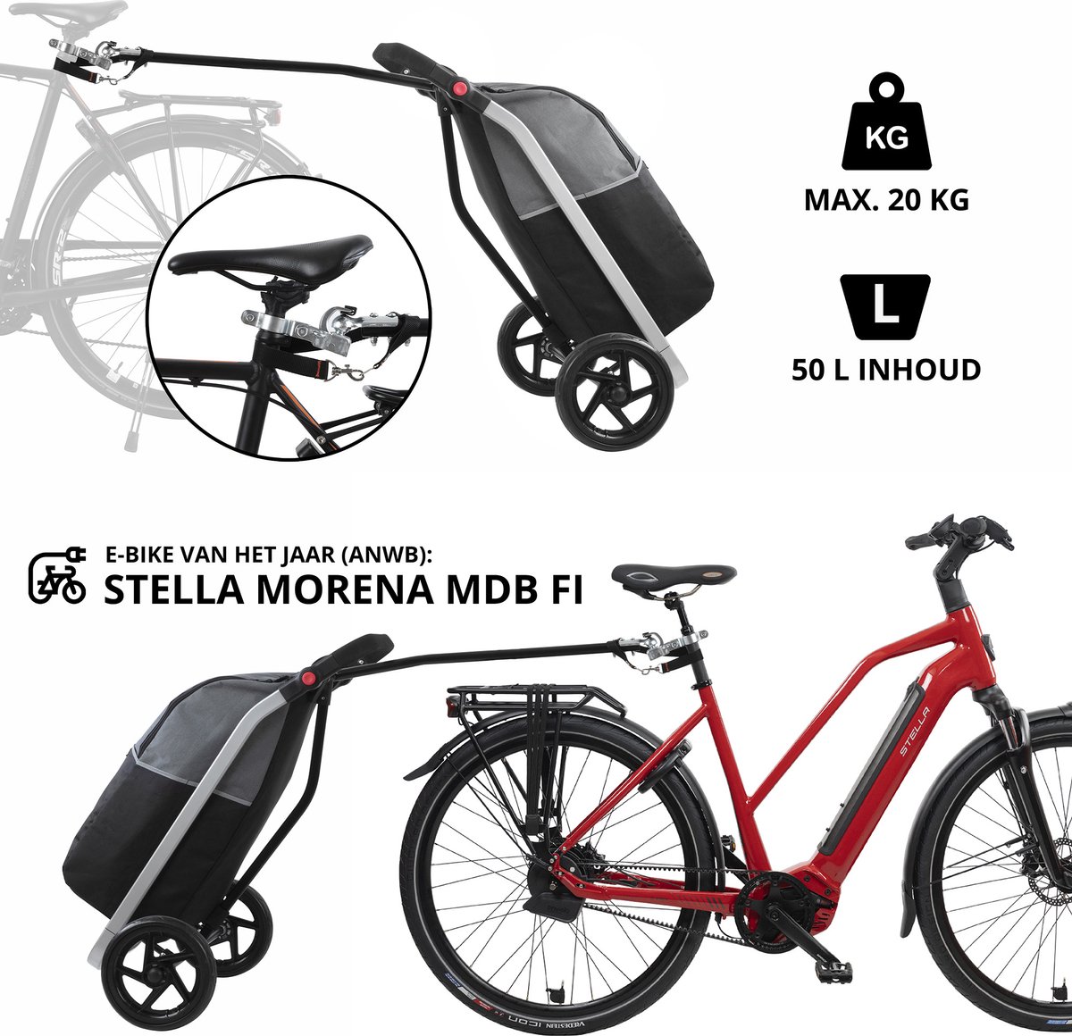 de ober Kijker Omzet Shoppingcruiser 2 in 1 Boodschappentrolley voor achter de fiets - Fietskar  - Robuuste... | bol.com