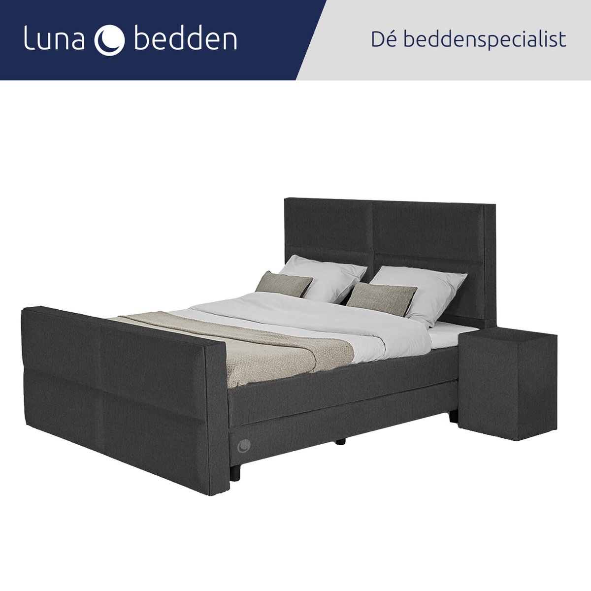 Luna Bedden - Boxspring Skye - 200x220 Compleet Antraciet 4 vakken Bed