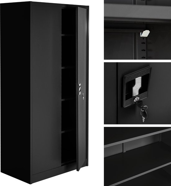 Tectake® - Set Archiefkasten Met 5 Planken 180x90x40cm - Zwart