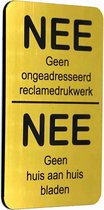 NEE Geen ongeadresseerd reclamedrukwerk Nee Geen huis aan huis bladen - Brievenbus Sticker - Goud Look - Zelfklevend - 50 mm x 80 mm x 1,6 mm - YFE-Design