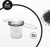 Bar Essentials® Theezeef met inklapbare handgreepjes én lekplaatje (set van 2) - Fijnmazig theefilter voor losse thee - Theezeefjes voor losse thee RVS - Theefilter voor losse thee