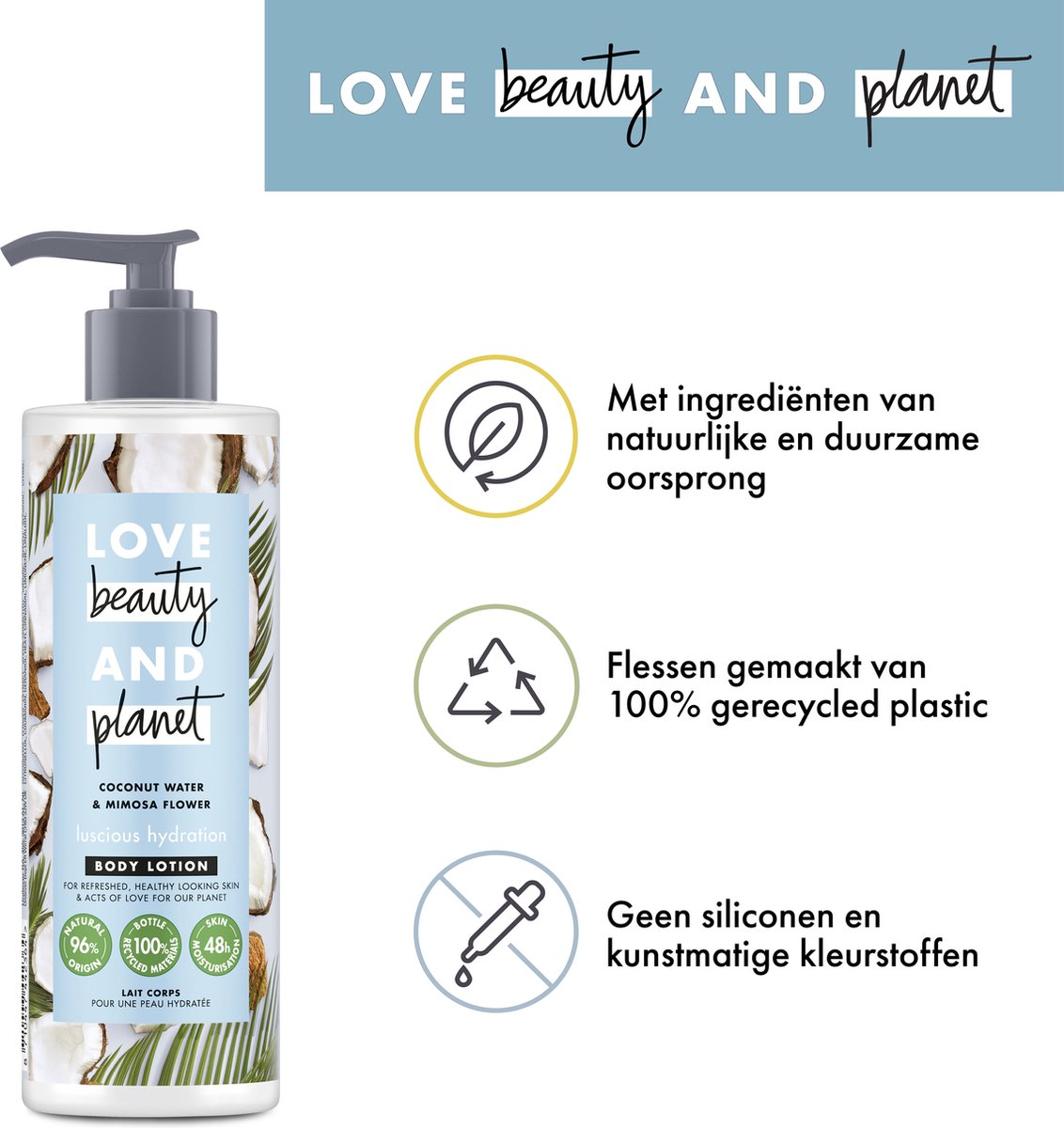 Love Beauty And Planet Coconut Water and Mimosa Flower Vegan Body Lotion,  Luscious Hydration for Dry Skin 400ml : : Beauty