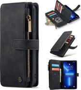 Casemania Hoesje Geschikt voor Apple iPhone 13 Mini Charcoal Gray - Luxe Portemonnee Book Case met Rits