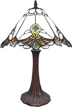 LumiLamp Tiffany Tafellamp Ø 31x49 cm Wit Bruin Glas Kunststof Tiffany Bureaulamp