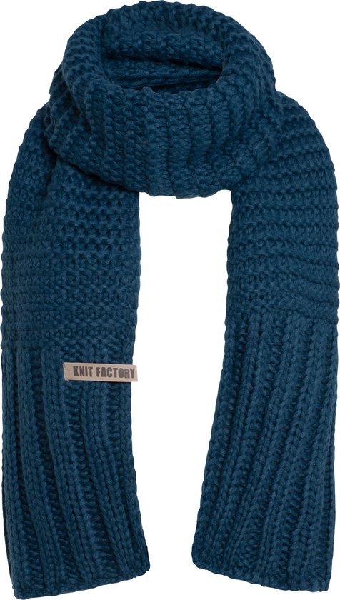 Knit Factory Alex Gebreide Sjaal Dames & Heren - Warme Wintersjaal - Grof gebreid - Langwerpige sjaal - Wollen sjaal - Heren sjaal - Dames sjaal - Unisex - Petrol - Donkerblauw - 200x45 cm