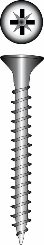 Starx Houtschroef 4.5 x 20mm. lang. verzinkt platkop. kruiskop pozidriv-2. 30 stuks. spaanplaatschroeven.