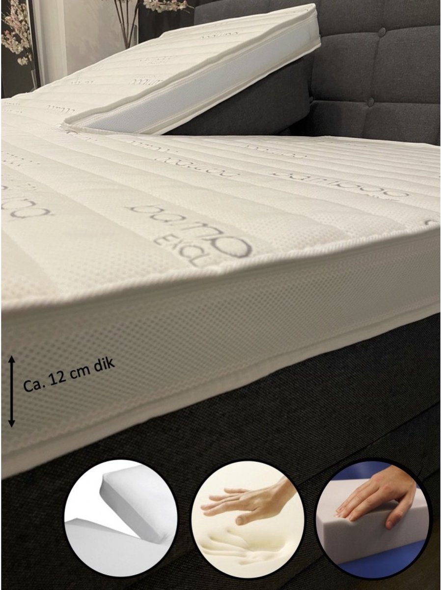 dreambedden Splittopper 2-zijdig 160x220 - 4-seizoenen - HR60 koudschuim - Nasa Traagschuim - Bamboo Exclusive - ca. 12 cm dik - Anti Allergie - SPLIT wit