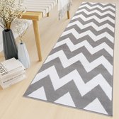 Tapiso Luxury Tapijtloper Grijs Wit Zigzag Gang Woonkamer Vloerkleed Maat- 100x250