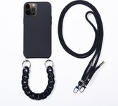 CF Pack - iPhone 13 Pro Max Cover With Neck Cord Zwart Black Fashion Cover Girls Cross Neck Phone Case For Silicone Hanging Rope Mobile Phone Case Hoesje Siliconen