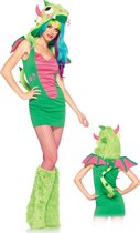 Leg Avenue - Draak Kostuum - Sexy Magische Draak Met Monstercapuchon - Vrouw - groen,roze - XS - Halloween - Verkleedkleding