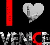 Dibond - Stad / Venetië - Collage Venice in rood / wit / zwart / grijs - 100 x 100 cm.
