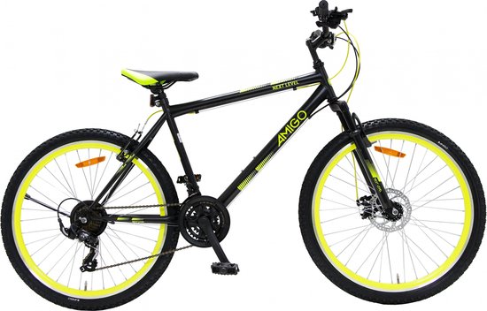 Amigo Next Level - Mountainbike 26 inch - Voor jongens en meisjes - Met 21 versnellingen - Zwart/Geel