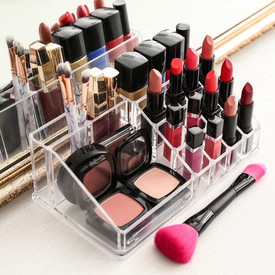 Relaxdays Make-up Organizer - Tweedelig - Cosmetica Opbergdoos - Transparant - Relaxdays