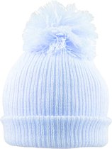 Pesci - Gebreide Baby Muts met Pompom - Blauw - Mt 62/68