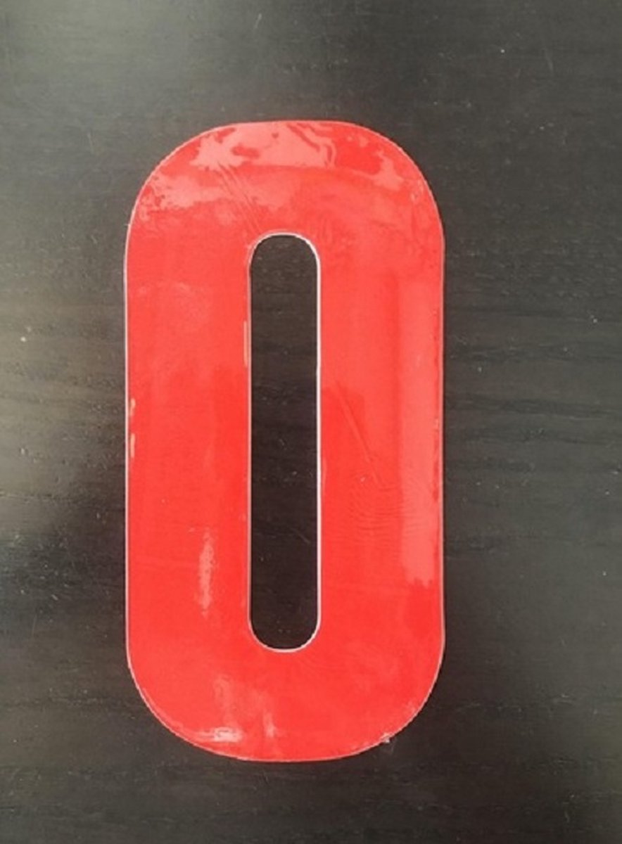 Reflecterend Cijfersticker: 0 ROOD 16,5cm  - Brievenbussticker, Plaknummer, Huisnummersticker, Kliko sticker, Containersticker