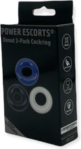 Power Escorts - 3 pack Donut Cockring - Blauw /Transparant / Zwart - dia 3,3 x1,75 cm - BR272