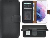 Geschikt voor Samsung Galaxy S21 Plus hoesje - Bookcase - S21 Plus Hoesje Book Case Wallet Echt Leer Zwart Cover